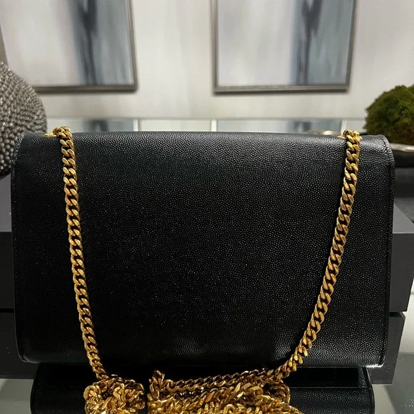 Saint Laurent YSL Black Kate Medium Flap Purse - In Grain De Poudre - Picture 12 of 17